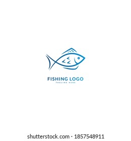 Logotipo de pescado. Concepto minimalista de logotipo de pescado, apto para la pesca, restaurante de mariscos, embalaje o viaje marítimo. Logo del vector de ilustración.