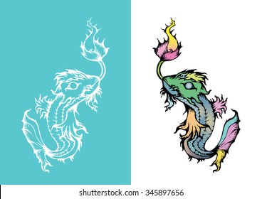 Fish and Lotus. Abstract Pattern. Hand Drawn of Imagination
