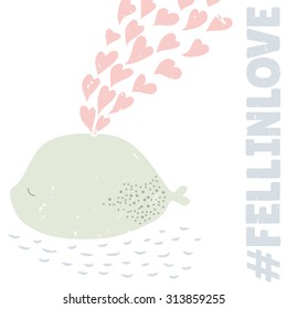 Fish in love. Graphics for t-shirt, poster, isolated element for invitation or card design.