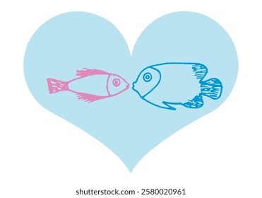 Fish in love in a heart-shaped aquarium.