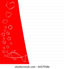 Fish in love, making love bubbles on lined paper, can be used as border, valentine background or writing paper