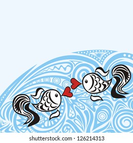 Fish love valentines day sea pattern background vector illustration