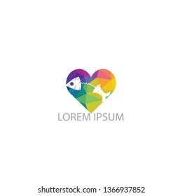 Fish love vector logo design. Fish bones and heart icon simple sign.