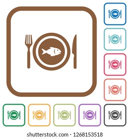Fish for lunch simple icons in color rounded square frames on white background
