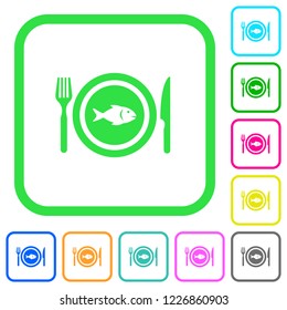 Fish for lunch vivid colored flat icons in curved borders on white background