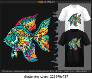 fish mandala arts isolated on black and white t shirt.