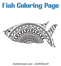 Fish Mandala Coloring Page For Adult  Kids.