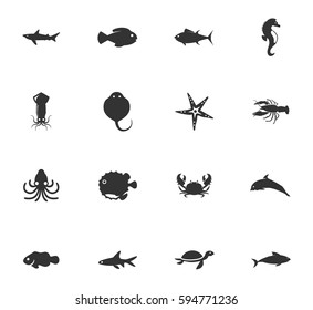 Fish marine animals vector icons for user interface design