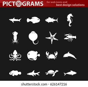 Fish marine animals vector icons for user interface design