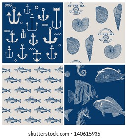 Fish and Marine Background Set - for scrapbook or design - in vector