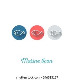 Fish Marine Flat Icon - Webdesign Element with Long Shadow - Vector Illustration