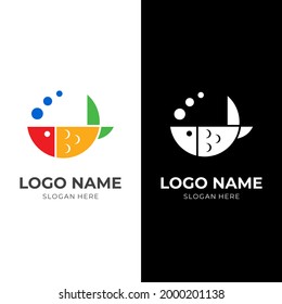 fish marine logo design with flat colorful style