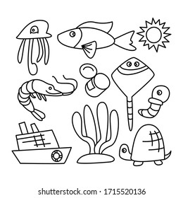 fish, marine and ocean life concept line design theme