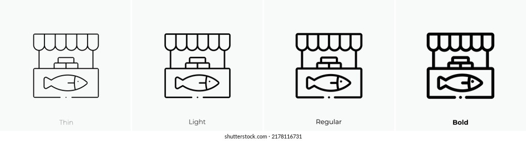 Fish Market Icon. Thin, Light Regular And Bold Style Design Isolated On White Background