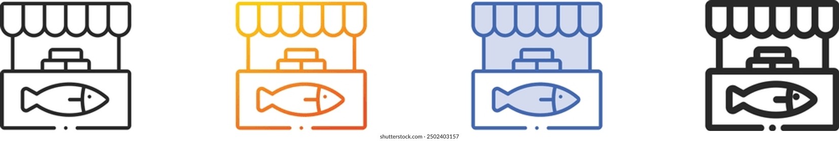 fish market icon.Thin Linear, Gradient, Blue Stroke and bold Style Design Isolated On White Background