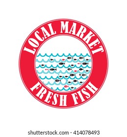 Fish market logo. Vector local fish market logo. Vector seafood market emblem. Cartoon fish pattern. 