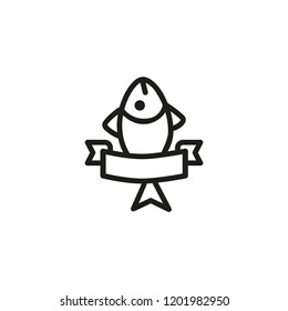 Fish market opening line icon. Ribbon, present, emblem. Seafood concept. Can be used for topics like fishery, food industry, sea food