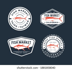 fish market template design for badge, logo, emblem