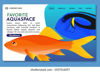 Fish market website Landing Page. Template for Business websites, or apps. Modern design. Abstract vector style. Dynamic shapes composition. Eps10 vector.