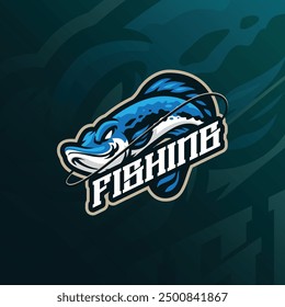 Fish mascot logo design vector with modern illustration concept style for badge, emblem and t shirt printing. Fishing illustration.