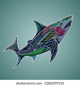 Fish With Mayan Tribal Pattern In Body Vector Illustration