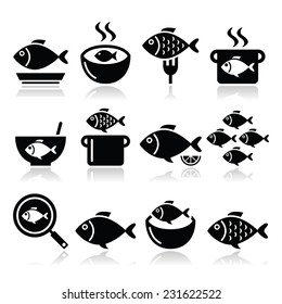 Fish Meals Icons - Soup, Chowder, Goulash, Fried Fish 