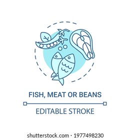 Fish, meat or beans concept icon. Getting proper amount of nutritions from school eating. Healthy meal idea thin line illustration. Vector isolated outline RGB color drawing. Editable stroke