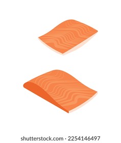 Fish meat concept. Graphic element for website. Natural and organic protein product, fresh seafood. Fats and vitamins. Cafe or restaurant menu. Cartoon isometric vector illustration