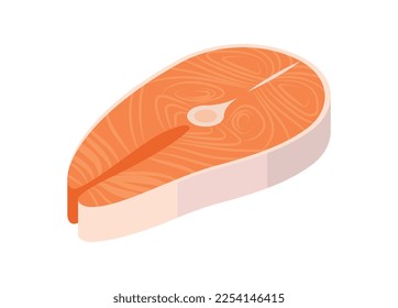 Fish meat concept. Healthy food and health care, vitamins and healthy fats, macronutrients. Natural and organic product. Cafe or restaurant menu. Cartoon isometric vector illustration