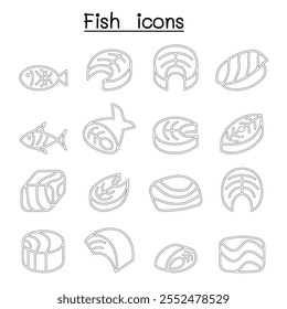 Fish meat icon set in thin line style