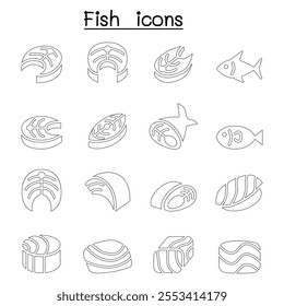 Fish meat icon set in thin line style