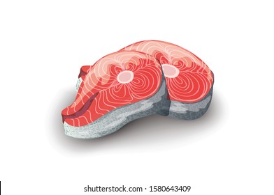 Fish meat raw vector illustration. Fillet, steak and fish salmon Realistic . Seafood product design.