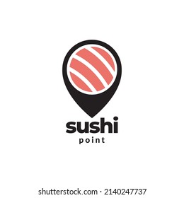 fish meat sushi with pin map location logo design, vector graphic symbol icon illustration creative idea
