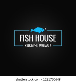 Fish menu design. Fish shop logo frame on black background