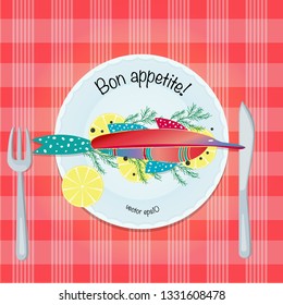 Fish Menu for dinner with fish and plate for one person