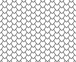 Fish, Mermaid, Dragon, Snake Scales. Black And White Geometric Pattern. Minimal Background For Your Design. Seamless Abstract Texture. Vector Illustration.