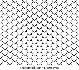 Fish, mermaid, dragon, snake scales. Black and white geometric pattern. Minimal background for your design. Seamless abstract texture. Vector illustration.
