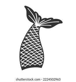 Fish or mermaid tail silhouette with fin upside. Props for girls party, greeting card or t-shirt print isolated on white background. Vector graphic illustration.