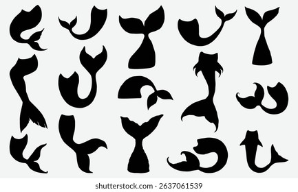 Fish Or Mermaid Tail Silhouette Vector, Mermaid Tail Design Isolated On White Background. 