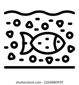 Fish microplastics pollution icon outline vector. Fish food. Ocean plastic