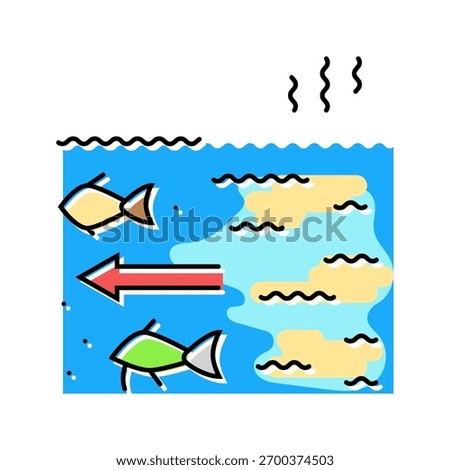 fish migration disruption pollution color icon vector. fish migration disruption pollution sign. isolated symbol illustration
