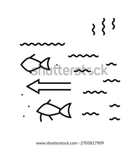 fish migration disruption pollution line icon vector. fish migration disruption pollution sign. isolated contour symbol black illustration