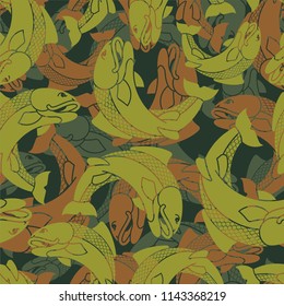 Fish military pattern. Fisherman clothing texture. Army background. Protective soldier ornament. Vector illustration
