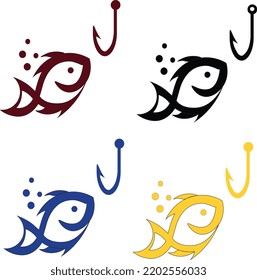 Fish minimalist logo design. Red, black, blue, yellow color icon