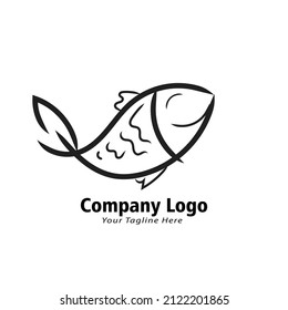 fish monochrome hand drawn logo illustration