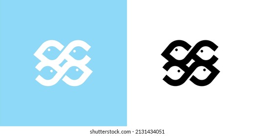 fish monograme design logo so funny