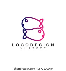 fish monoline logo vector design full color