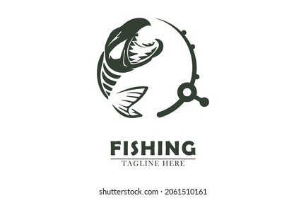 Fish monster fishing rod simple vector illustration, suitable for fishing hobby abstract design template