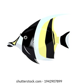 fish moorish idol, Zanclus cornutus, vector illustration