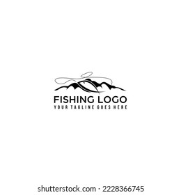 Fish and mountain minimalist logo design black and white graphic illustration